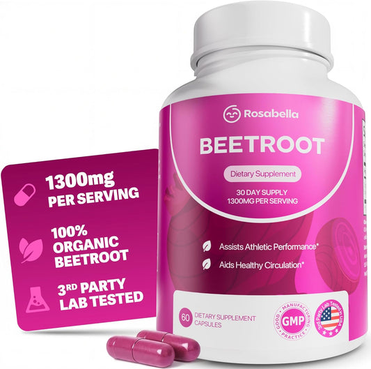 Organic Beet Root Capsules - 1300Mg Beet Root Powder Aids Healthy Circulation & Vitality, Non-Gmo, Beet Root Supplement - 60 Capsules, 30-Day Supply