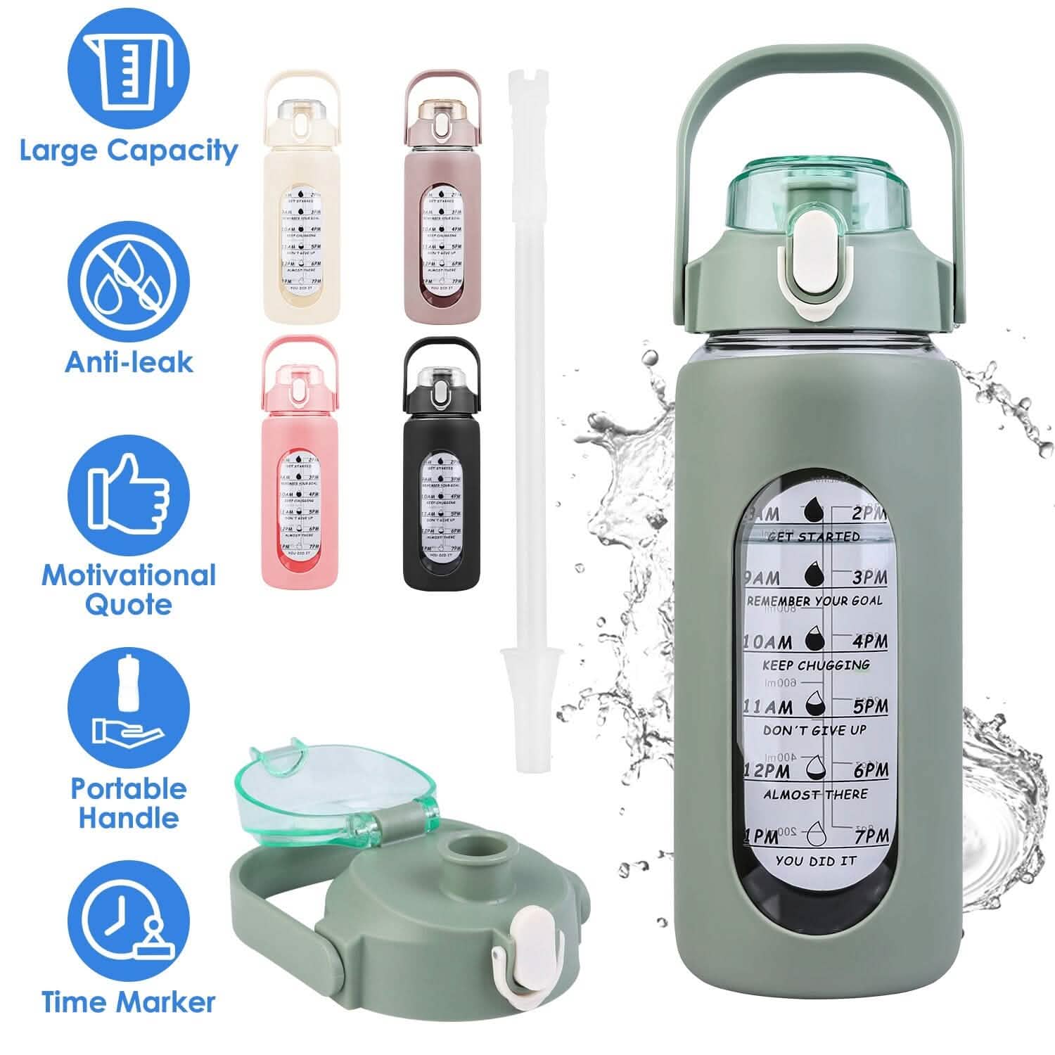 Hydration Goal Water Bottle with Time Markers